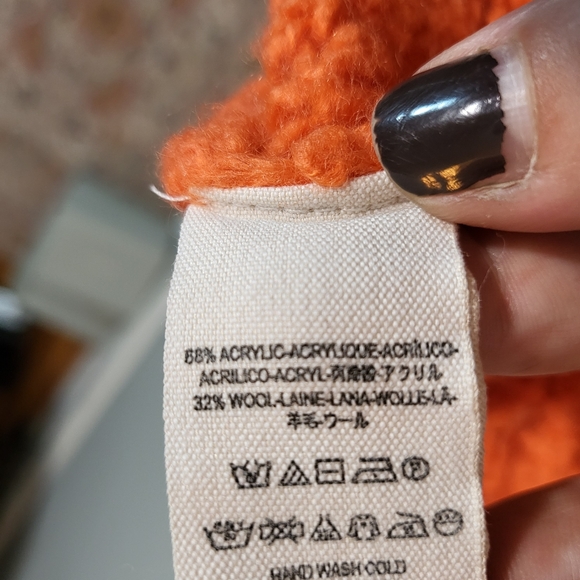 FREE PEOPLE Size M Crashing Waves Orange Open Knit Sweater Plunging Neckline - Picture 7 of 9